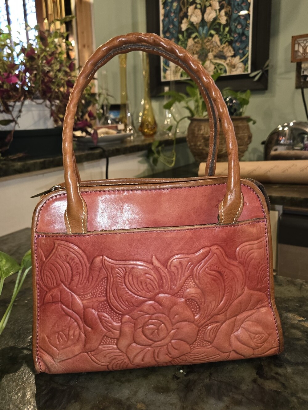 Patricia Nash Floral Embossed Red Leather Crossbody Bag